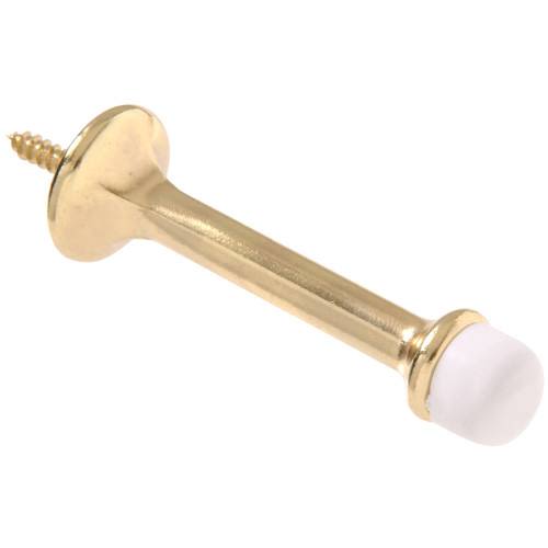 Brass rigid door stop with white rubber tip designed for home improvement and door hardware collections under $50