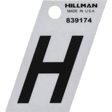 Reflective black and silver Mylar letter H sticker with angled cut for home improvement and tool labeling needs