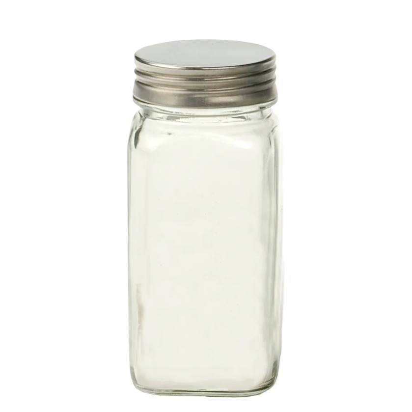 Clear square glass bottle with metal screw lid for kitchenware storage and spice organization under $50