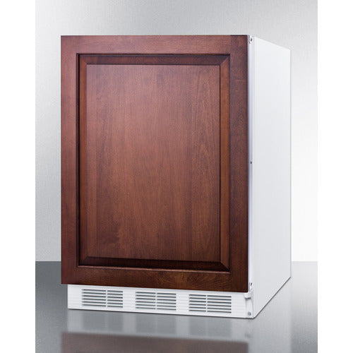 Built-in refrigerator with wooden panel door and front ventilation, suitable for kitchen and appliance collections