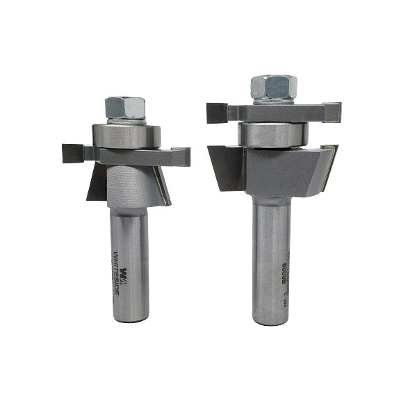Two precision-engineered metal router bits for woodworking in tool accessories and power tool collections