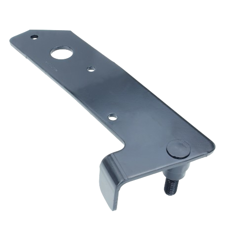 Black metal idler arm bracket with mounting holes and bolt for lawn mower deck replacement in home improvement tasks
