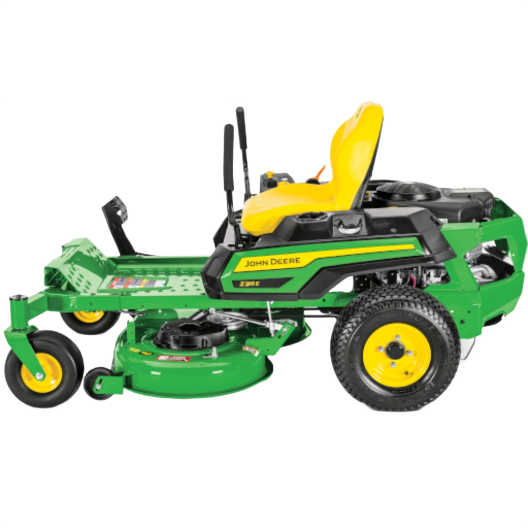 Green and yellow zero-turn riding mower with 42-inch deck and comfortable high-back seat for lawn care and home improvement use