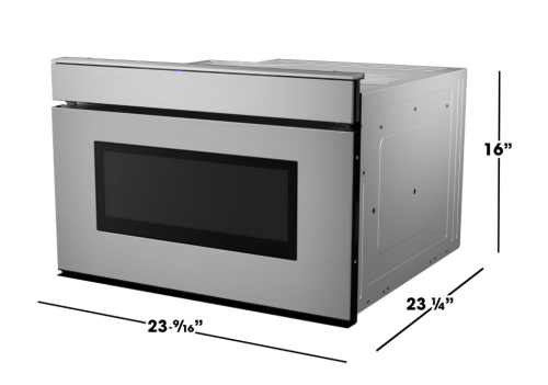 Stainless steel microwave drawer with digital touch controls for built-in microwaves and kitchen appliances collection