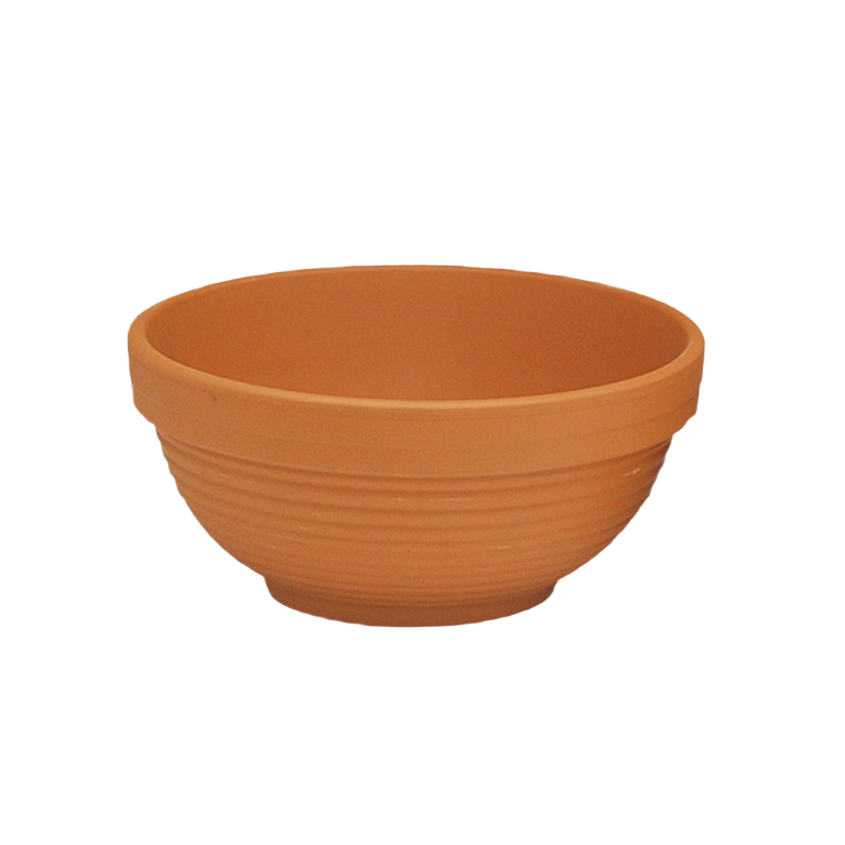 Rustic terracotta bowl with textured exterior suitable for home and garden use or decorative purposes