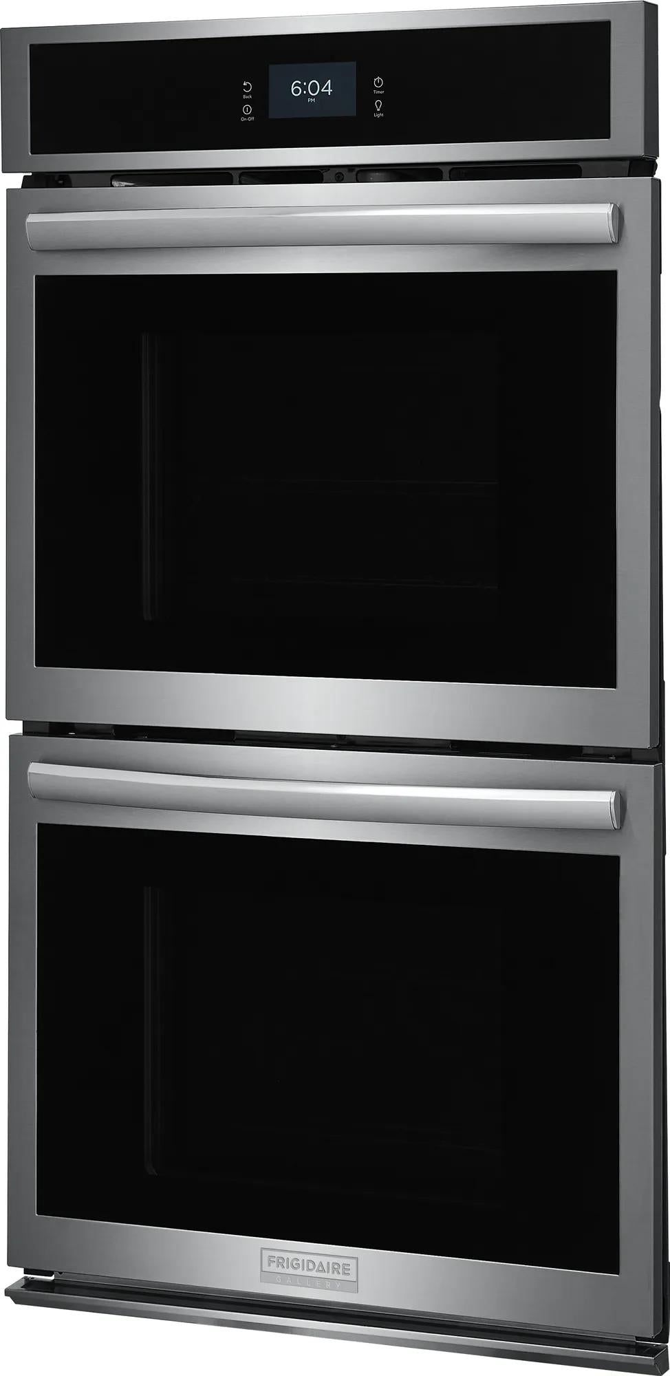 27-inch stainless steel double electric wall oven with digital display and sleek handle in Wall Ovens and Appliances collections