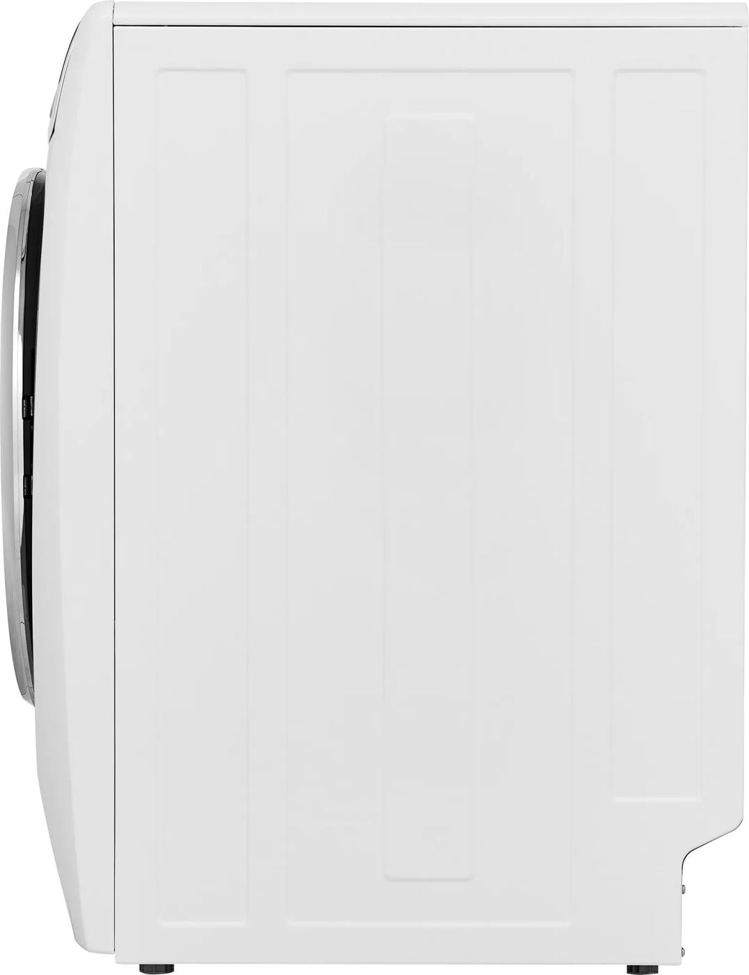 Side view of a white front load electric dryer from the Dryers and Appliances collection