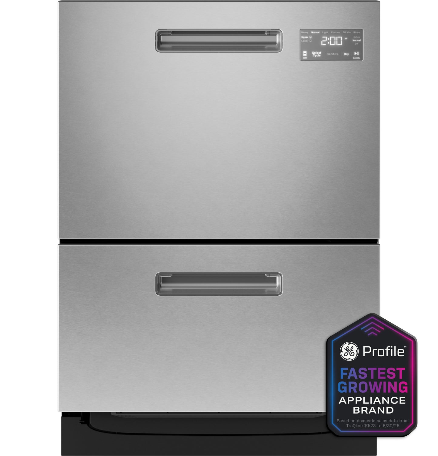 Brushed stainless steel dishwasher featuring dual drawers and digital display in Kitchen & Kitchenware and Dishwashers collections