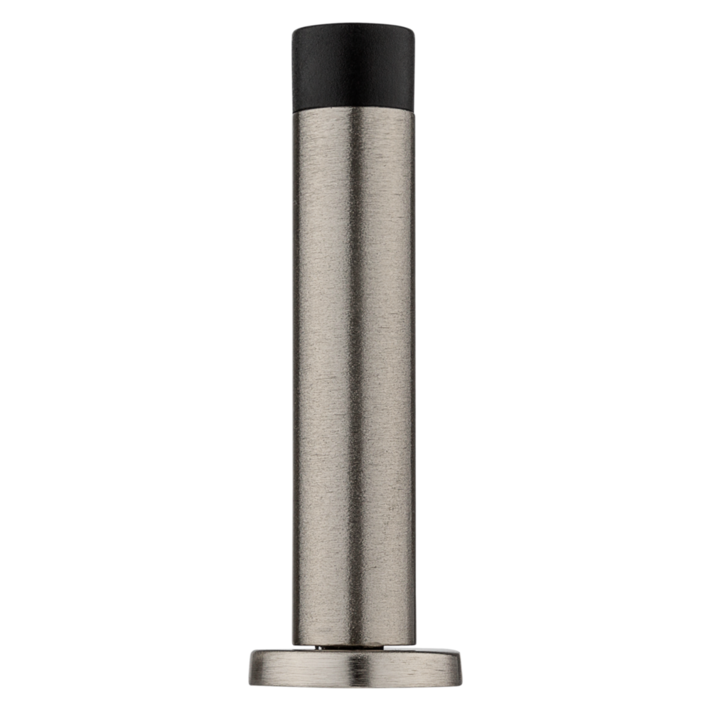 Satin nickel door stop with black rubber tip for wall and door protection in door accessories under $50
