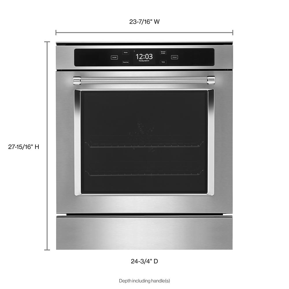 Stainless steel smart single wall oven with digital display and five-level rack support from KitchenAid Appliances collection