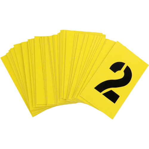 Set of yellow cardstock stencils with black numbers and symbols for crafts and home improvement projects under $50.
