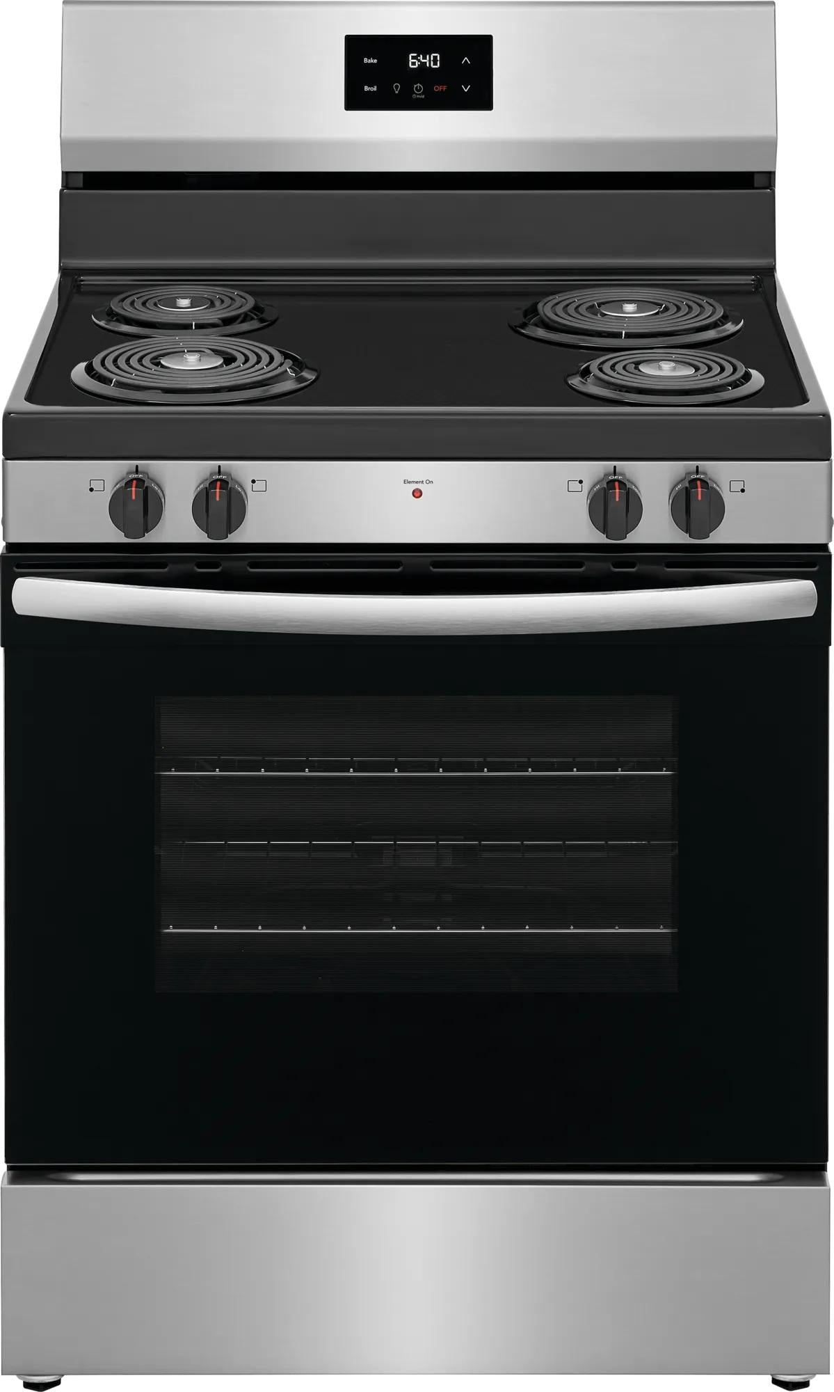 Freestanding electric range with coil cooktop and oven in stainless steel for ranges and kitchen appliances collections