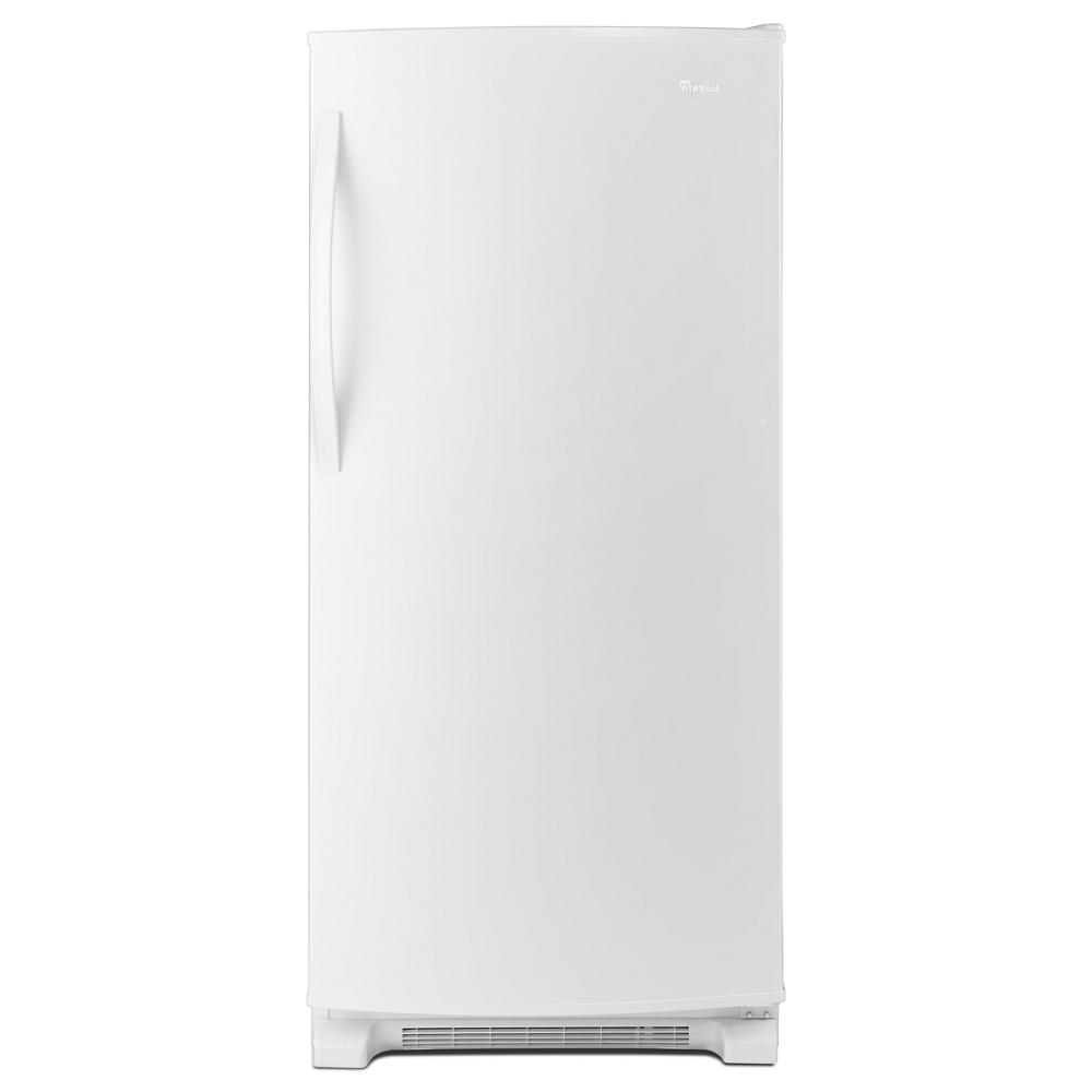 White freestanding single-door refrigerator with curved handle for kitchen and appliance collections