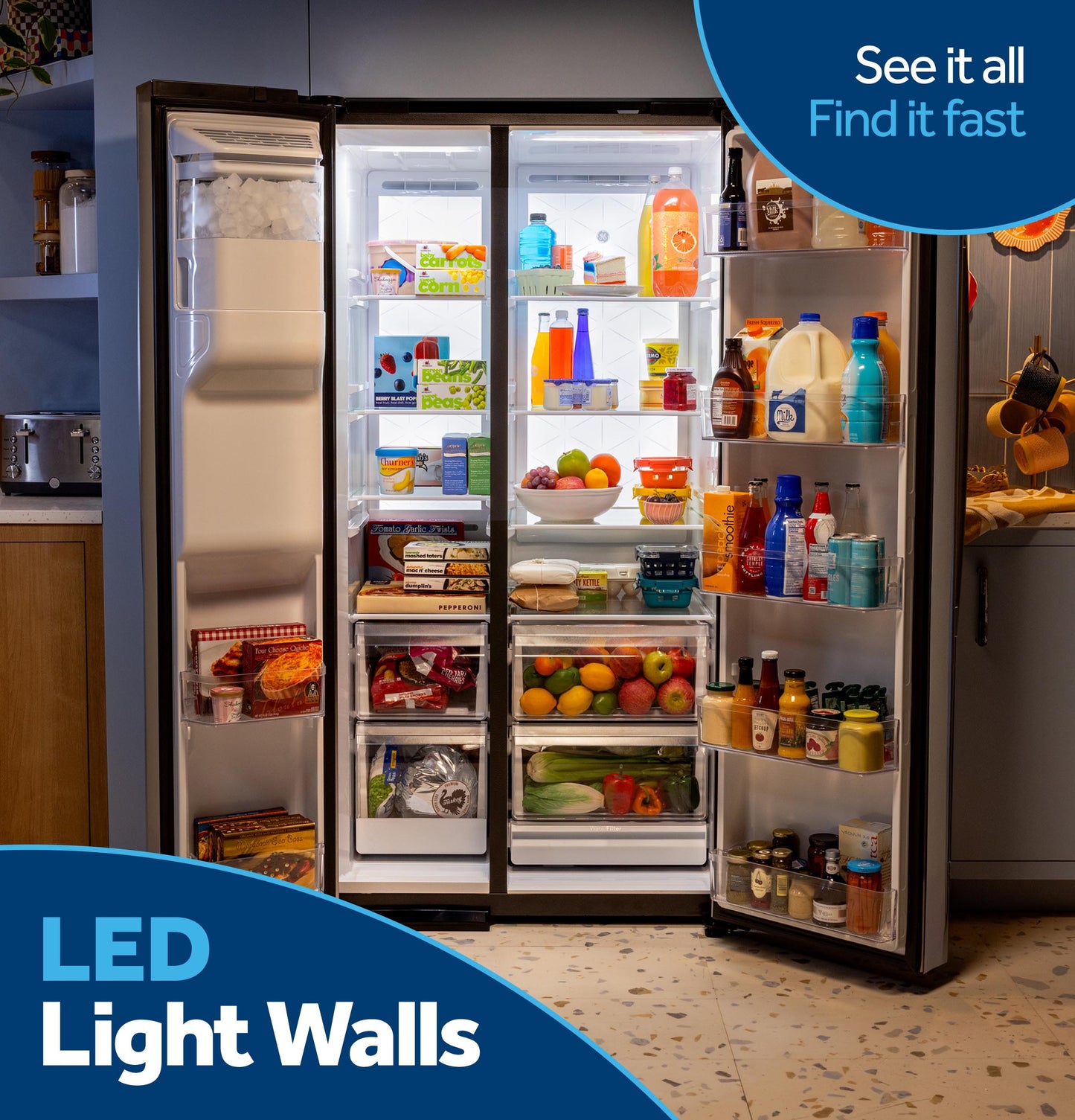 GE® 27.7 Cu. Ft. Side-By-Side Refrigerator with LED Light Walls and Extra Tall Dispenser