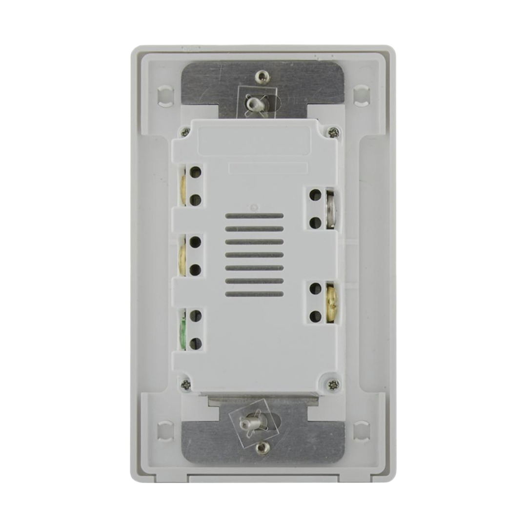 White smart on/off wall switch mechanism with metal mounting bracket for home improvement and lighting control tasks