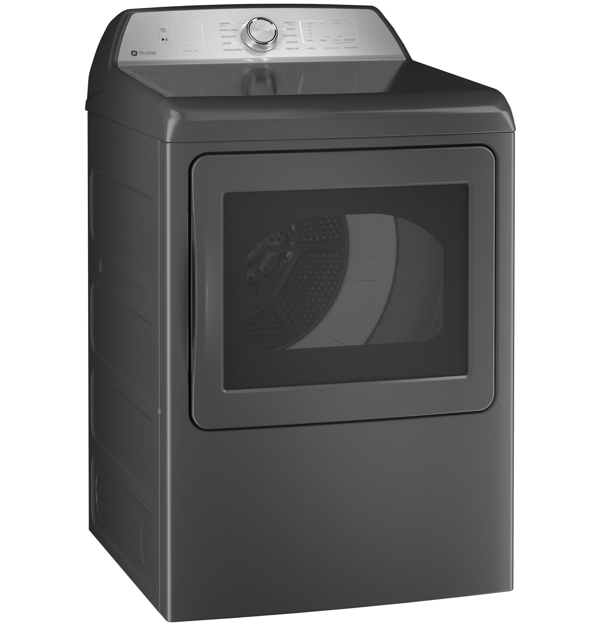 Dark-finished electric dryer with aluminized alloy drum and digital control knob from Dryers and Appliances collections
