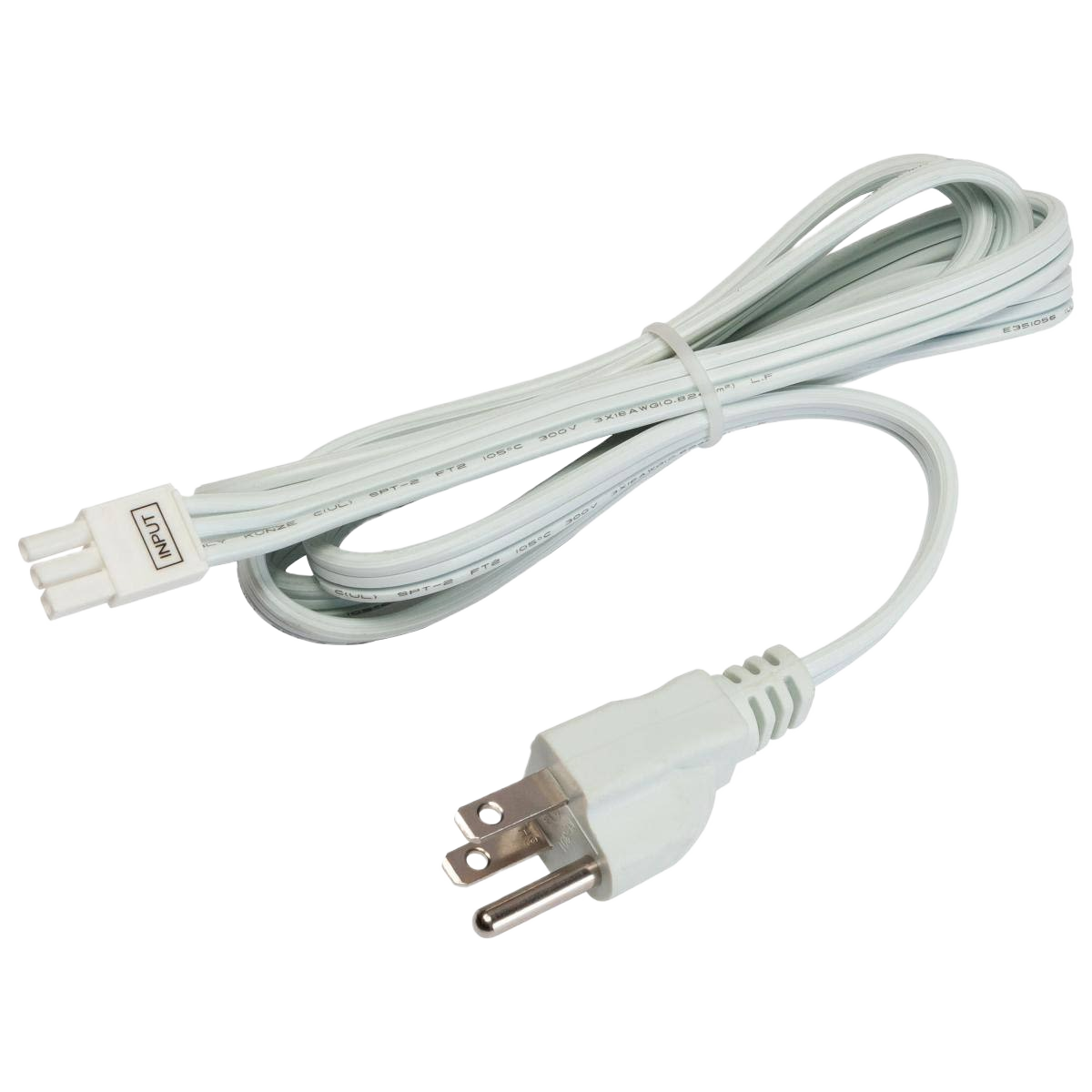 White power cord with three-prong plug and quick-connect adapter for lighting and electrical accessories collections