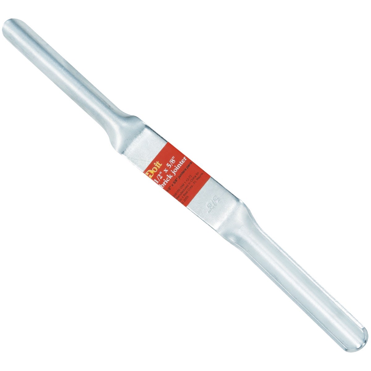 Metal brick jointer tool with smooth rounded edges for shaping mortar joints in home improvement projects