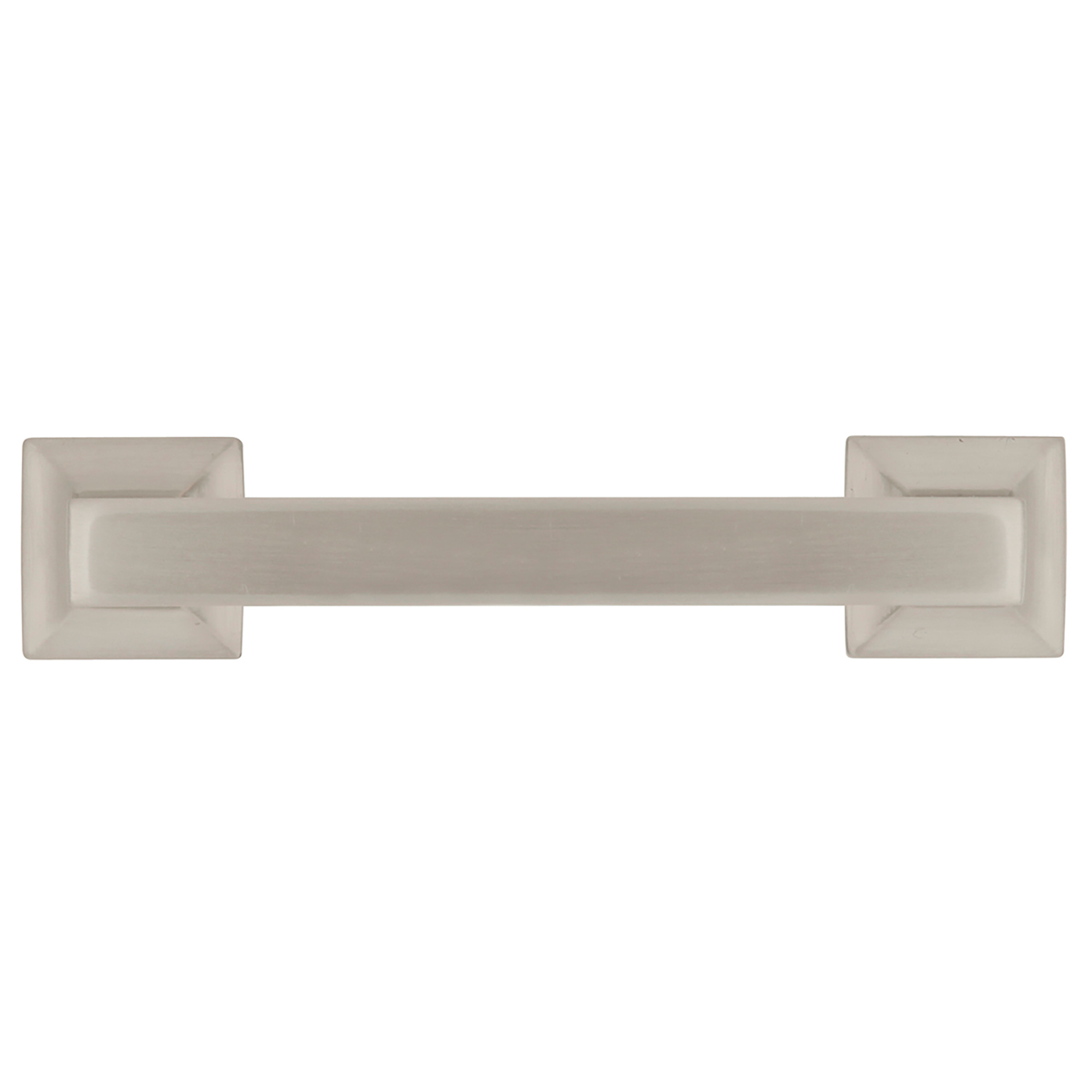 Brushed satin nickel drawer pull with square bases offering a modern touch for home improvement projects