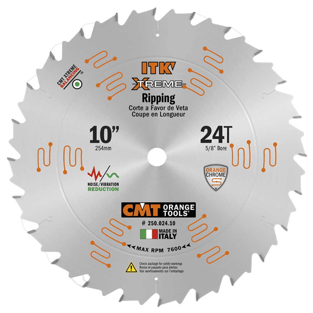CMT Orange Tools 10" 24T Chrome Plated Frame and Rip Saw Blade