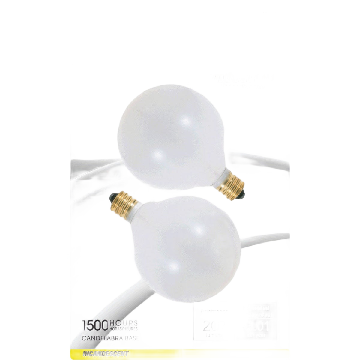 Two frosted incandescent globe light bulbs with candelabra base for lighting and home improvement use