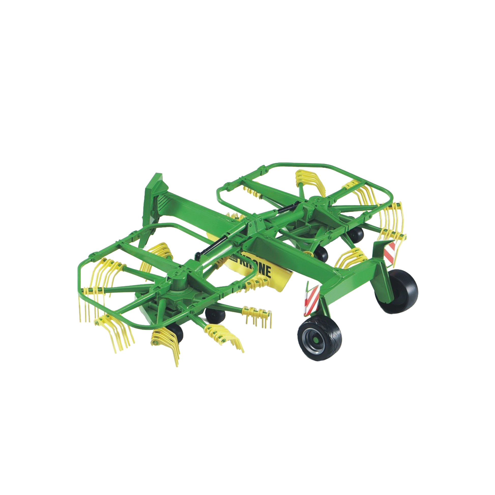 Green and yellow Bruder Krone dual rotary swath windrower model toy with folding cantilever arms in Toys & Games collection under $100