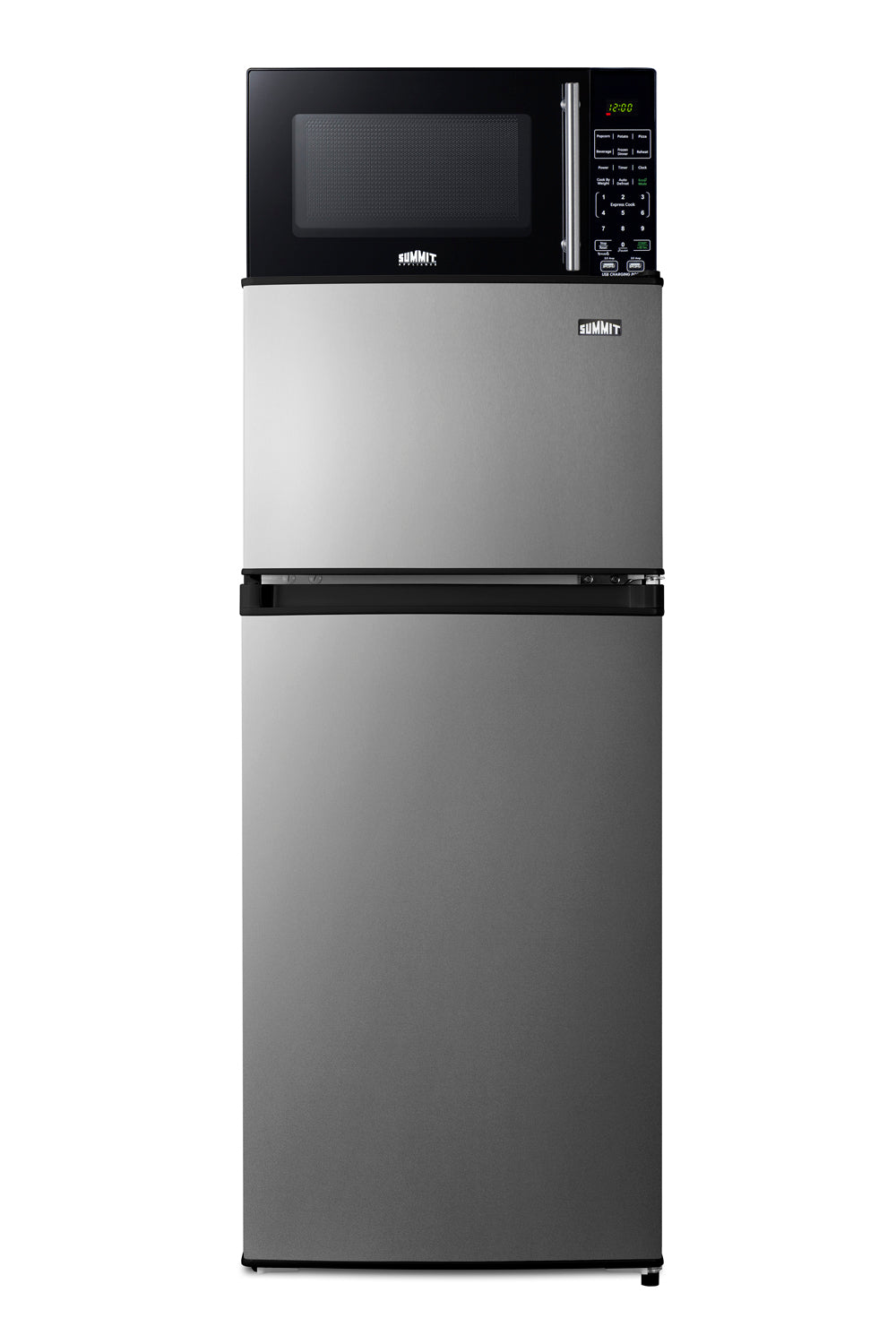 Compact stainless steel combination refrigerator and microwave unit with digital controls from kitchen appliances collection