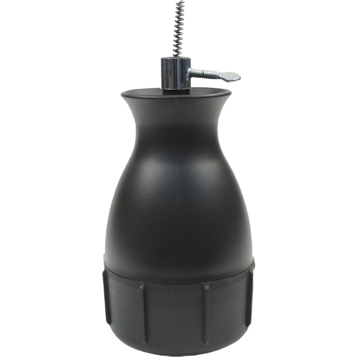 Black plastic drain pipe auger with metal crank handle designed for clearing home improvement plumbing blockages