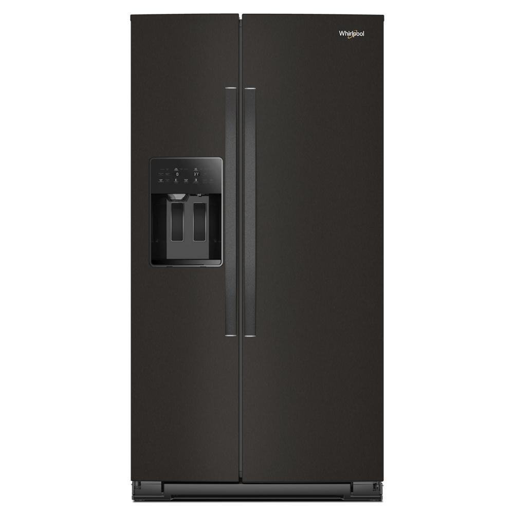 36-inch standard depth side-by-side black refrigerator with water dispenser in kitchen and appliances collection