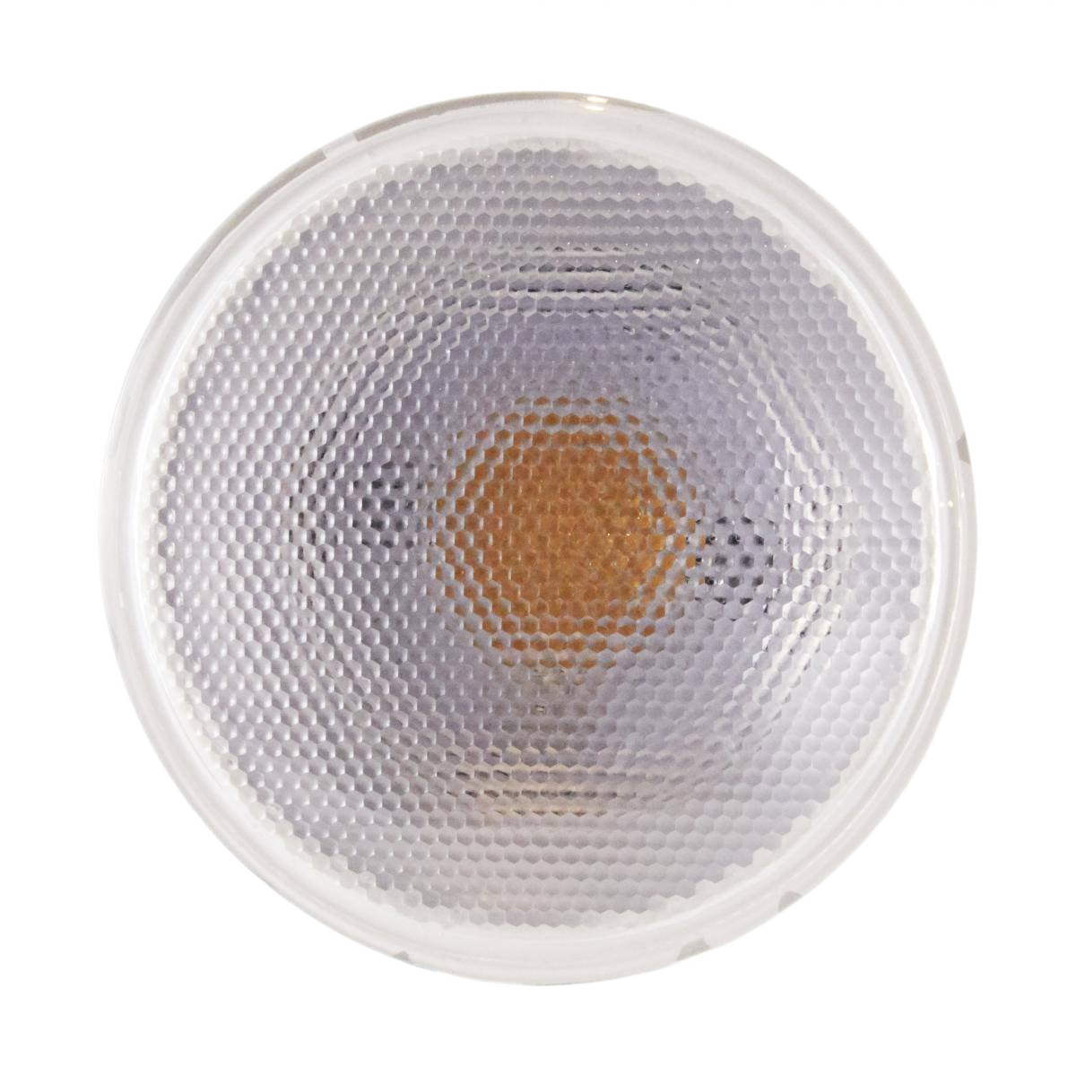 Close-up of LED light bulb with textured lens and natural white light for energy-saving home improvement lighting