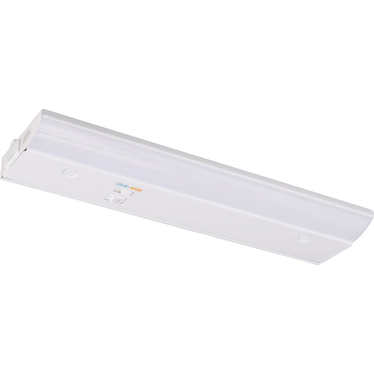 Slim white LED under cabinet light with color temperature switch for electrical and home improvement projects