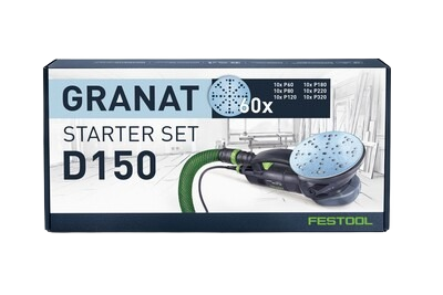 Festool 578166 Granat D150 sanding disc starter set with assorted grit discs for tools and home improvement tasks