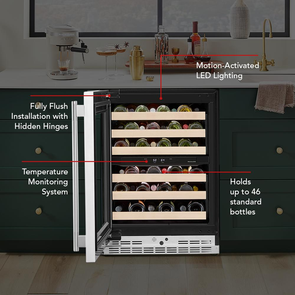 24-Inch Undercounter Wine Cellar with 46-Bottle Capacity and Wood-Front Racks in Stainless Steel with PrintShield® Finish