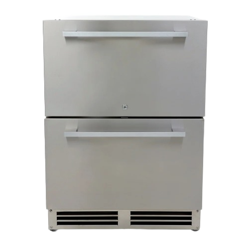 Undercounter stainless steel drawer refrigerator designed for indoor and outdoor use in kitchen appliances collection