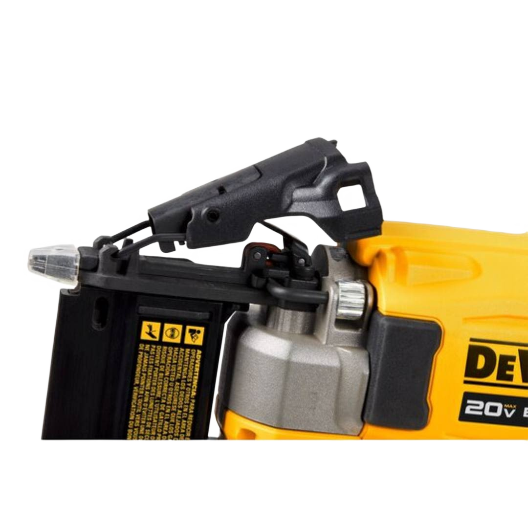 Yellow and black brushless cordless 23 gauge pin nailer designed for precise home improvement tasks