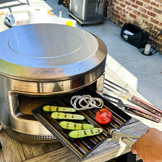 10-inch hard anodized grilling grate with vegetables cooking outdoors for grilling tools and outdoor living under $100