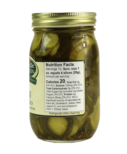 Glass jar of Hartville Kitchen dill pickles with gold lid, part of condiments and food & beverage under $50 collections