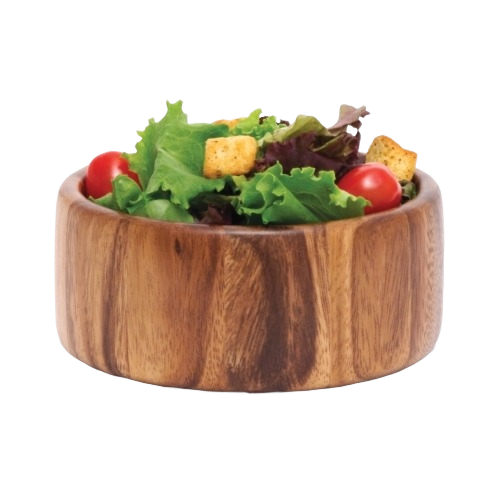 Small acacia wood bowl filled with fresh salad, perfect for serving in kitchenware and tableware collections under $50