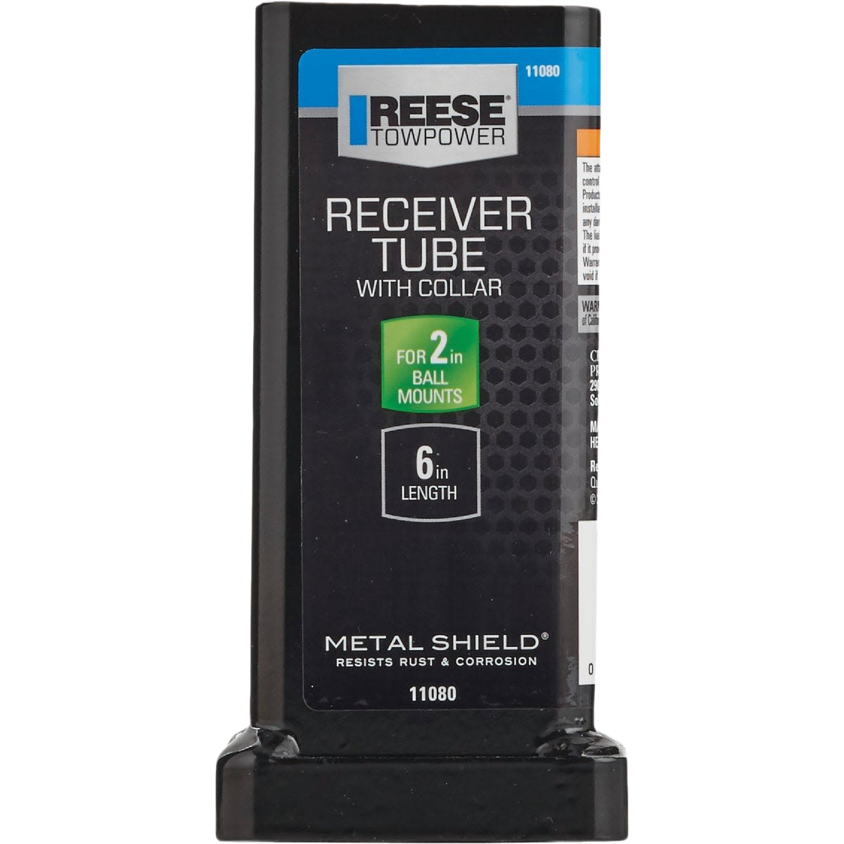 Black metal receiver tube for 2-inch ball mounts with rust-resistant coating for towing and home improvement use