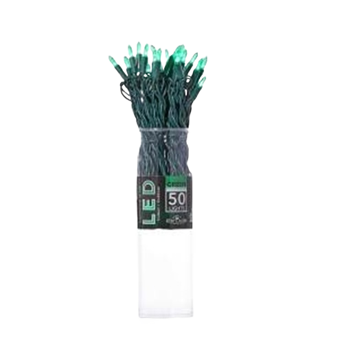 Green wired miniature LED string lights with 50 clear bulbs for Christmas décor in holiday and under $50 collections