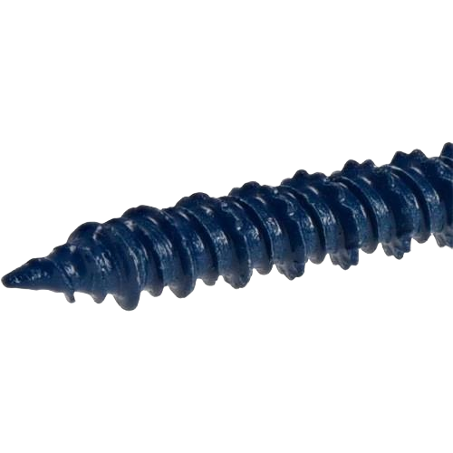 Close-up of a blue concrete screw anchor thread for fasteners in hardware and lumber building materials under $100 collections