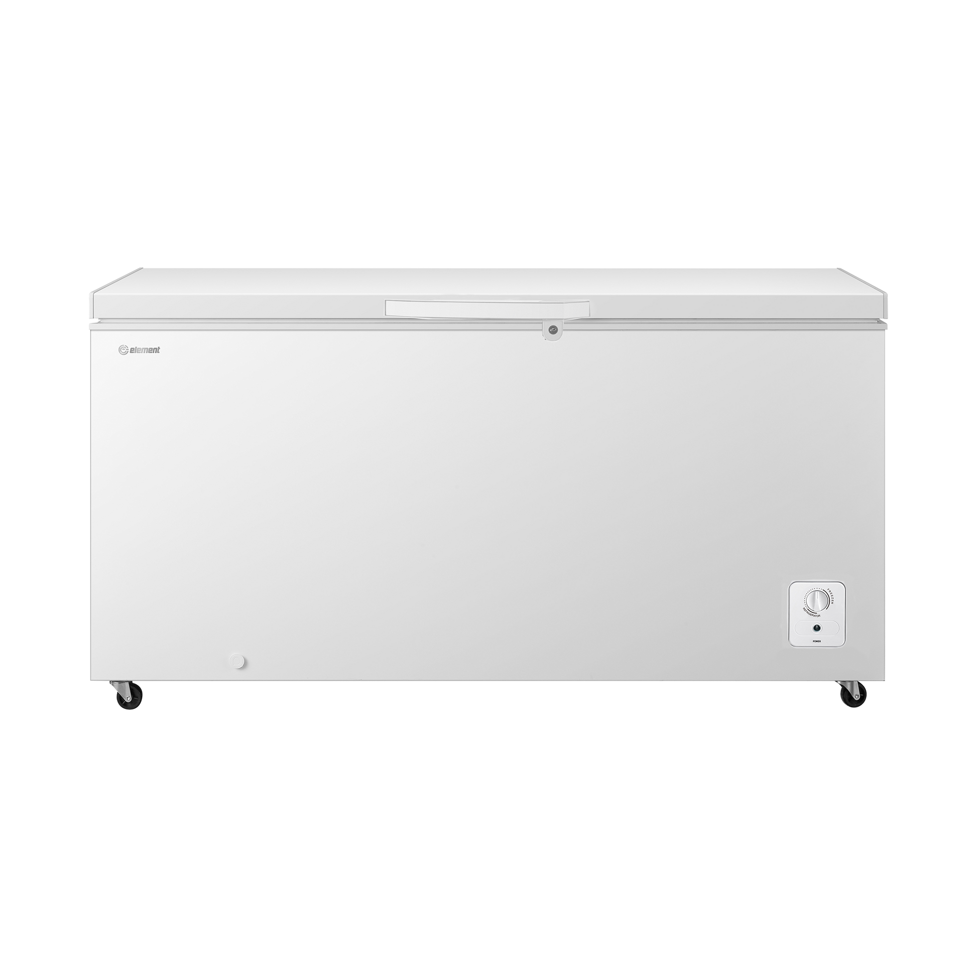 White chest freezer with front access and adjustable temperature control in Freezers & Ice Makers collection