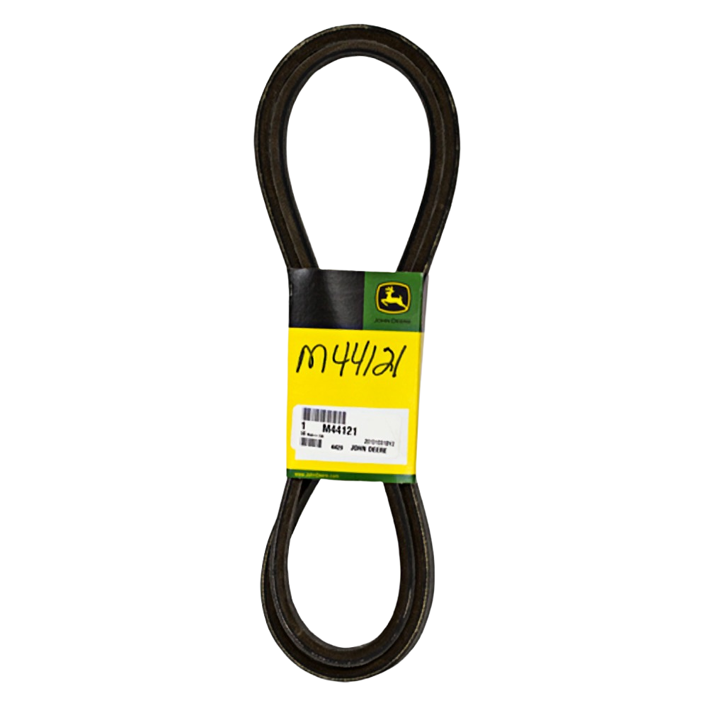 Black drive belt with yellow and green John Deere label for automotive and mechanic tools under $50 collection