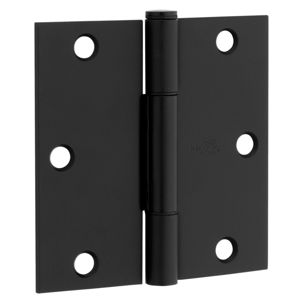 Matte black 3-1/2 inch door hinge with square corners for smooth door pivot in home improvement hardware projects
