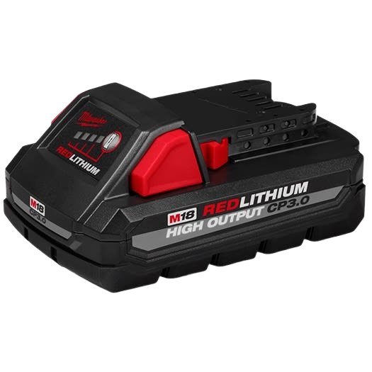 Compact black and red high output rechargeable battery pack for Milwaukee power tool accessories and batteries collection