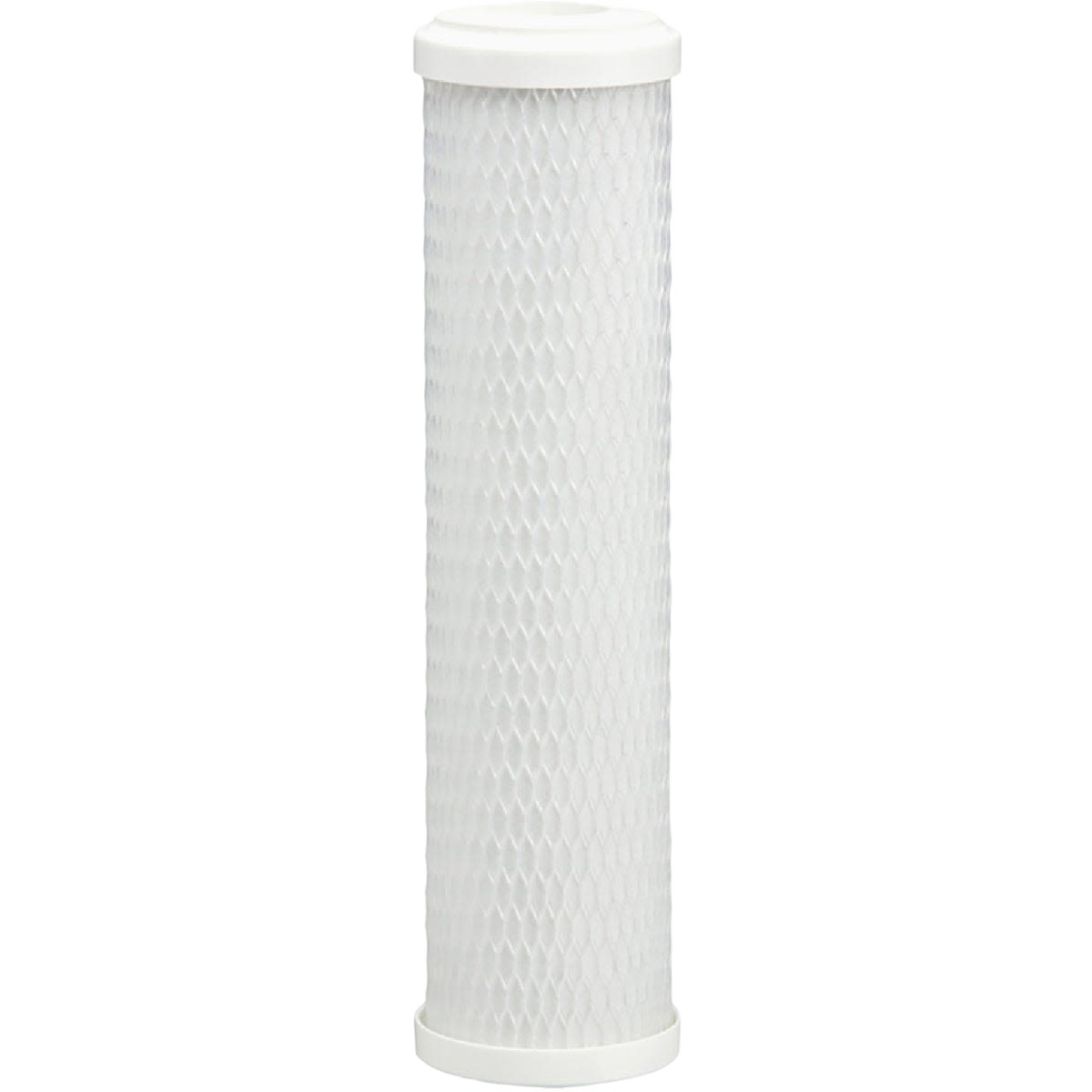 Tall white cylindrical water filter cartridge with textured surface for under sink water filtration and home improvement tasks