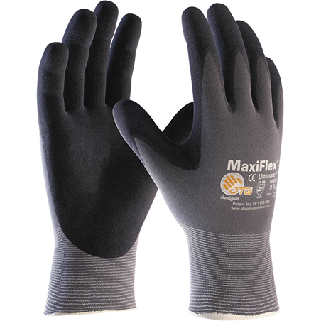 Pair of black and gray seamless knit nylon work gloves with micro-foam grip for safety and hardware tasks under $50 collection