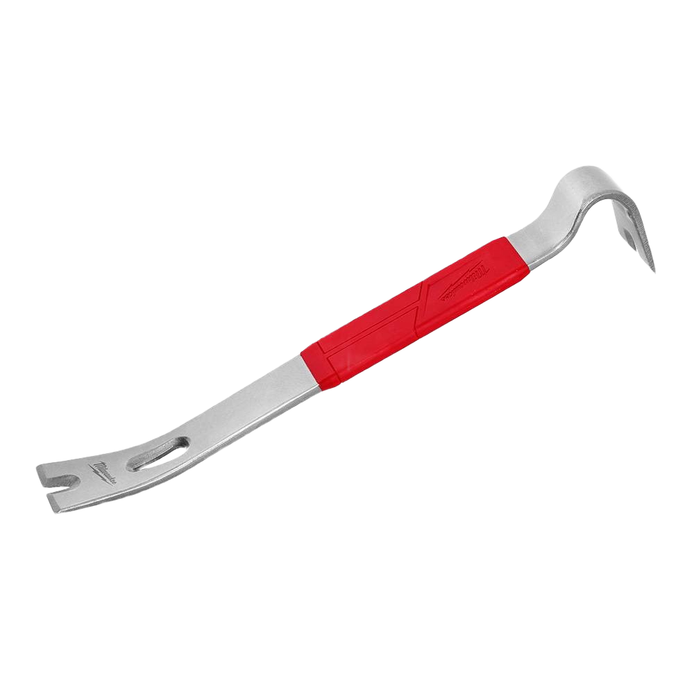 15-inch pry bar with red grip and angled claw ends for leverage in tools and home improvement tasks
