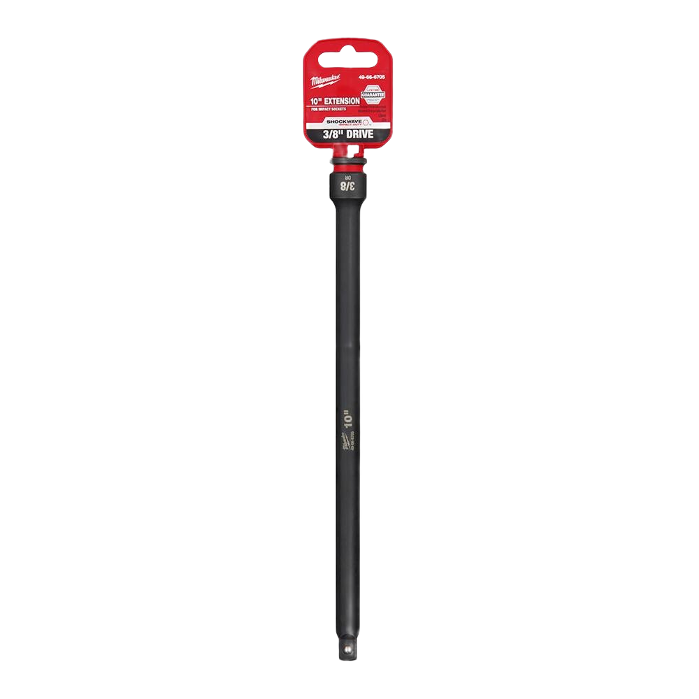 Black 10-inch 3/8-inch drive impact socket extension designed for heavy-duty tools and home improvement use
