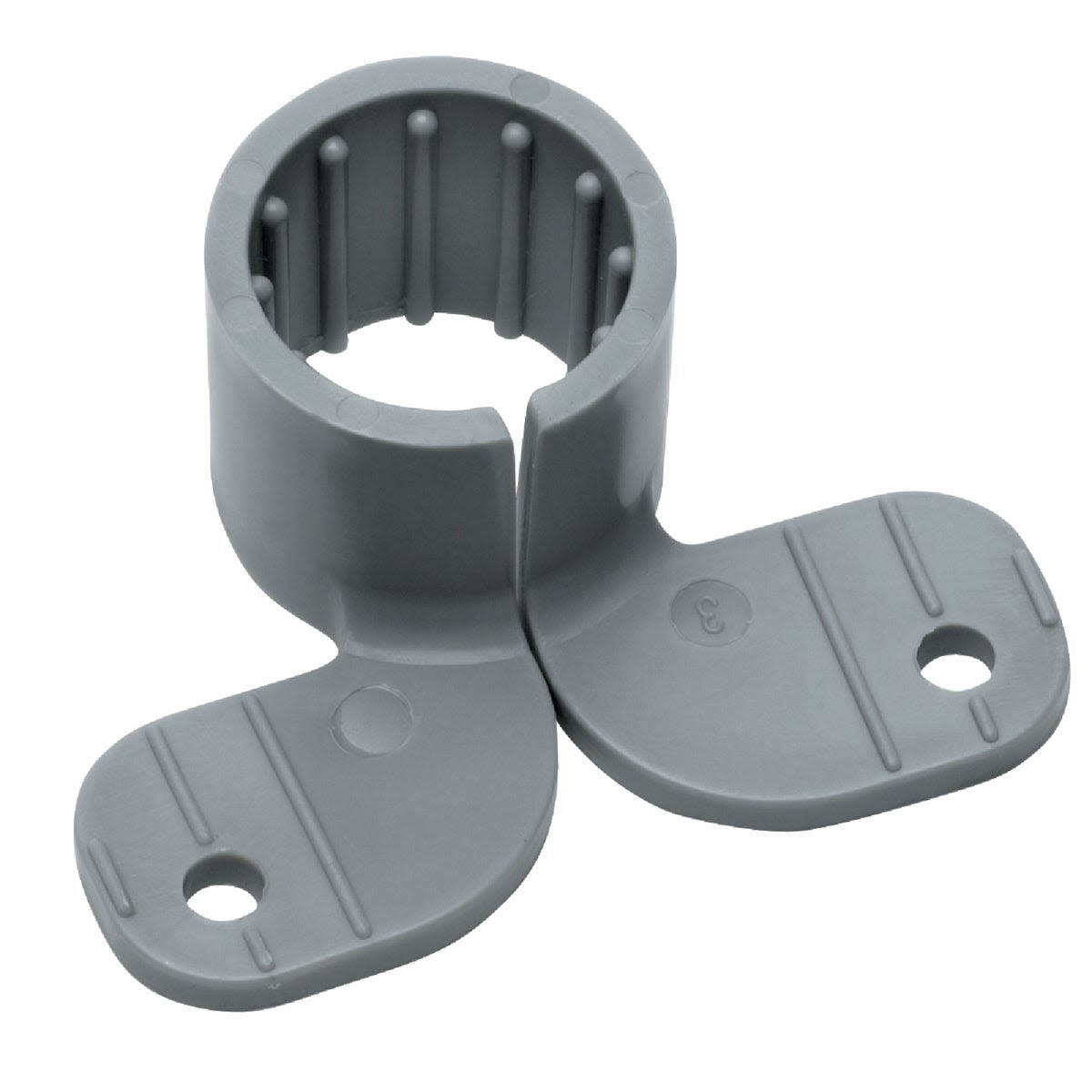 Gray plastic nail-on pipe clamp with ribbed interior to reduce noise in plumbing applications under $50 collection